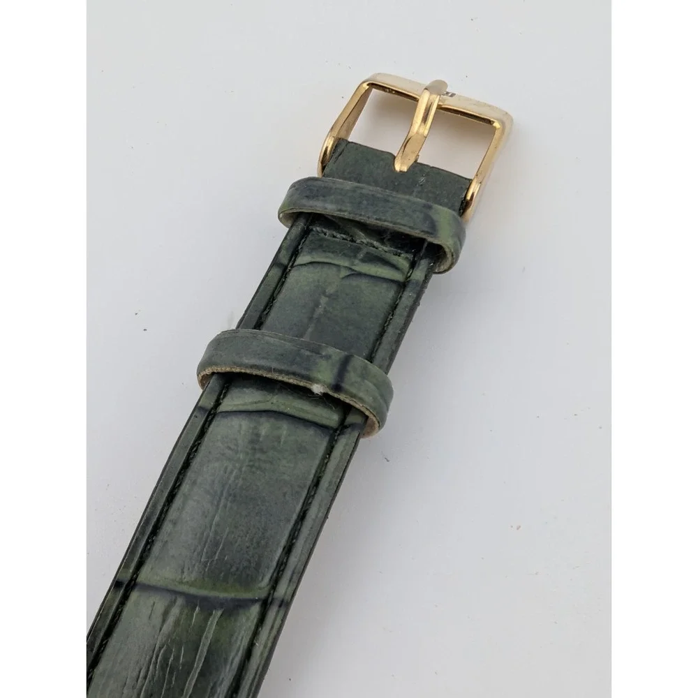 QBOS Limited Edition Watch Gold Case Olive Green Leather Band- New‎ Battery